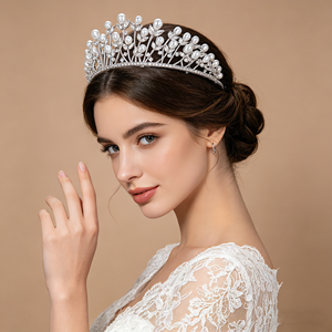Tiara Floral Personalizable Chapada en Oro / Oro <span class=keywords><strong>de</strong></span> 18K Hecha a Mano con Perlas y Circonitas Cúbicas, Accesorios <span class=keywords><strong>para</strong></span> el Cabello <span class=keywords><strong>de</strong></span> Novia, <span class=keywords><strong>Corona</strong></span> <span class=keywords><strong>para</strong></span> <span class=keywords><strong>Boda</strong></span> - Product Image 6