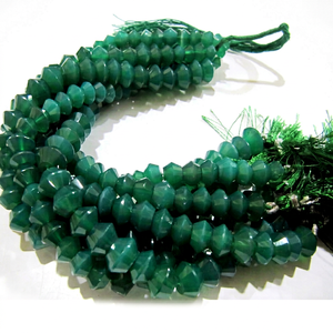 Onyx vert naturel, forme Dholki, rondelle facettée, 8 à 12 mm, brin de 9 pouces de long - Product Image 1