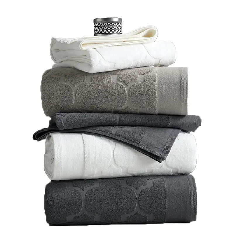 Conjunto de toalhas de banho luxuoso e macio de secagem rápida para hotel, conjunto de toalhas de banho 100% algodão com estampa personalizada absorvente