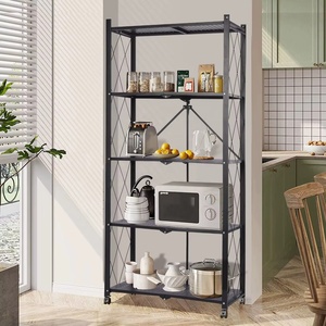 5 lớp di động có thể gập lại kệ xếp chồng Pallet kim loại Rack với bánh xe gấp siêu thị hiển thị đứng - Product Image 3