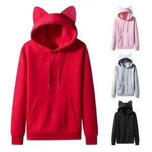 Pull à capuche en coton à manches longues pour femme, taille américaine, Design oreille de chat, décontracté, pull en polaire, automne