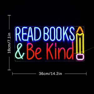 Letrero de Neón 'Lee Libros y Sé Amable', Luces LED de Neón con Diseño de Lápiz, Arte de Pared <span class=keywords><strong>para</strong></span> Estudio, Sala de Lectura, Biblioteca, Librería, Museo, Decoración Literaria - Product Image 2