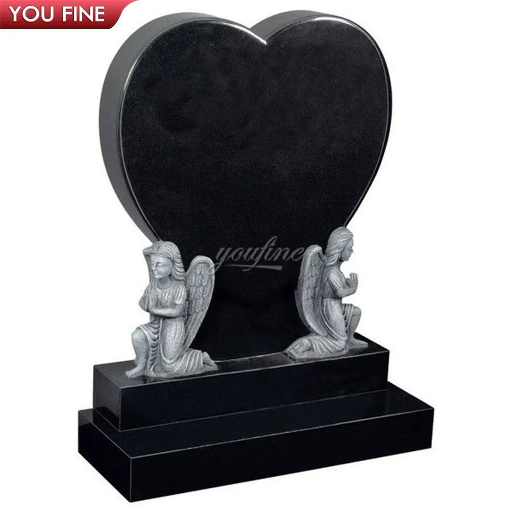 High Quality Black Granite Heart Shaped HeadstoneとLittle Angel Tombstone Gravestone