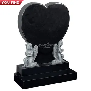High Quality Black Granite Heart Shaped Headstone with Little Angel Tombstone Gravestone