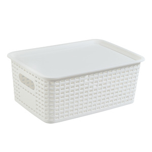 Cesta de Almacenamiento de Plástico Tejida Rectangular con Asa, Apilable, para Juguetes, Libros, Escritorio, Diseño de Rejilla - Product Image 4