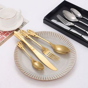 Cuchillo y Tenedor para Carne de Acero Inoxidable 304, Caja de Regalo, Diseño Imperial Retro con Relieve de Palacio, Cuchillo, Tenedor y Cuchara para Carne - Product Image 5