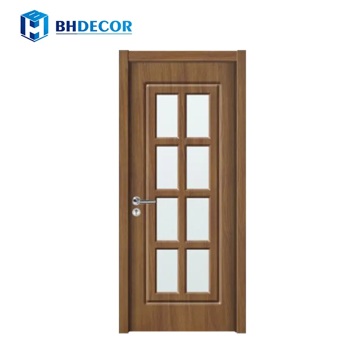 Top Quality Turkey Soundproof Half Glass And Mdf Teak Color Wood Soild Pvc Frame Door From China