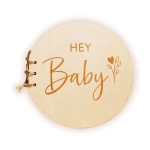 สมุดบันทึกความทรงจำสำหรับเด็กแรกเกิด "Hey Baby" ปกไม้ สมุดอวยพร ของที่ระลึกในอุดมคติสำหรับงานเลี้ยงฉลองทารก พร้อมคำอวยพรและคำแนะนำจากใจจริง - Product Image 2