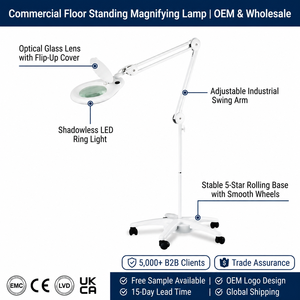 Lámpara Lupa con Base Rodante y 5 Dioptrías Ajustables, para Salón de Belleza, Cuidado de <span class=keywords><strong>la</strong></span> Piel, con Brazo Oscilante y Luz LED - Product Image 1