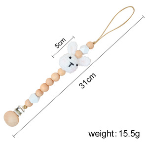 Cadena de chupete de conejito de dibujos animados, cadena de dentición de <span class=keywords><strong>ganchillo</strong></span> de madera para juguetes para masticar recién nacidos, soporte para chupete para bebé de 0 a 12 meses - Product Image 4