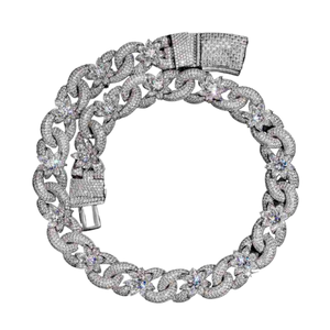 <span class=keywords><strong>Cadena</strong></span> de eslabones cubanos Miami con diseño de flor, de plata de ley 925, con moissanita de color D de 16 mm y 18 GRA, con incrustaciones de circonitas, que pasa la prueba del probador, para hombre - Product Image 1
