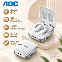 Écouteurs sans fil AOC TWS BT 6.0 avec transducteur dynamique de 13 mm, réduction de bruit ENC, son stéréo, écouteurs légers OEM