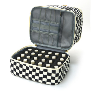 Trousse de maquillage double couche en velours côtelé, motif damier, grande capacité, pour rangement de vernis à ongles et <span class=keywords><strong>kit</strong></span> de manucure - Product Image 2