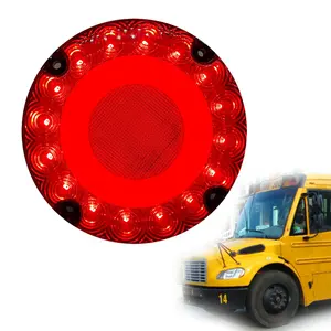 2024 New 7 inch Round Red Amber Strobe School Bus LED stop tail turn rear lights with DRL ring Rear stop turn tail brake lamps