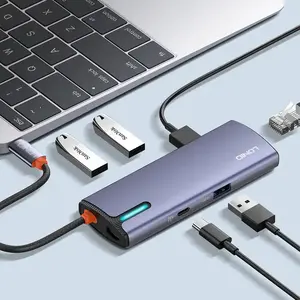 LDNIO DS-16U便携式6合1扩展坞USB C集线器，带4K RJ45 100M 1000Mb USB-C 3.0 2.0 PD端口，适用于笔记本电脑Mac