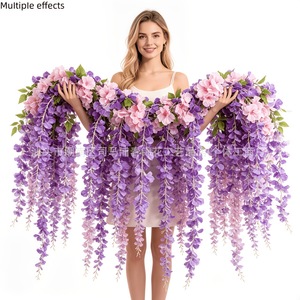 Vignes de glycine artificielles roses et violettes pour décorations de plafond de mariage, décorations extérieures, verdure spirale en plastique - Product Image 4