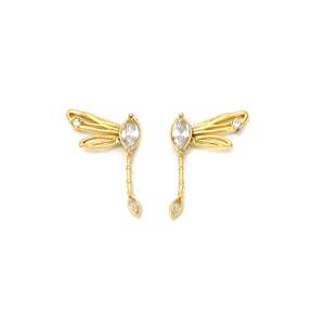 Pendientes de Libélula de Cristal, Chapados en Oro PVD, Acero Inoxidable 316L, Joyería Sostenible y Resistente - Product Image 1