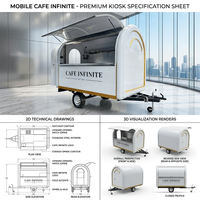 Chariot de service extérieur miniature personnalisable, remorquable, pour la restauration mobile de café et de crème glacée, équipement de cuisine complet inclus