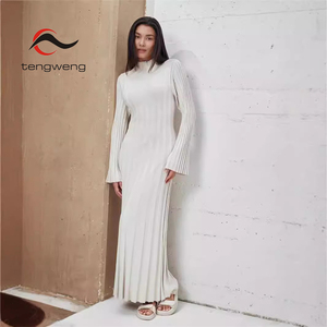 TW da donna abiti Midi a maniche lunghe con scollo a maniche lunghe primavera da donna alla moda maglioncini vestiti a <span class=keywords><strong>maglia</strong></span> a maniche svasate - Product Image 1