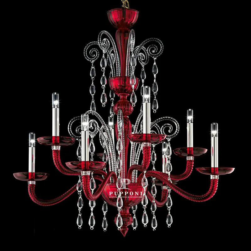Phong cách Châu Âu Đèn chùm trần hiện đại đèn chiếu sáng thủy tinh màu đỏ rõ ràng pha lê đồ đạc đèn chùm
