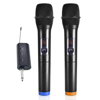 Kablosuz Mikrofon Metal Çift Profesyonel UHF Kablosuz Dinamik Mikrofon El Tipi Sistem 100ft Menzil AM/FM Fonksiyonlu Ev Karaoke