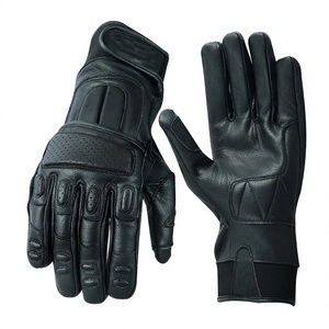 Gants de moto vintage pour hommes, noirs, en cuir véritable, à doigts entiers, pour motocross, gants de motard, compatibles avec les écrans tactiles, gants de cyclisme - Product Image 1