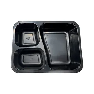 Toptan tek kullanımlık CPET tepsi üreticileri 3 bölme siyah Ovenable hazır yemek tepsileri plastik CPET gıda kapları