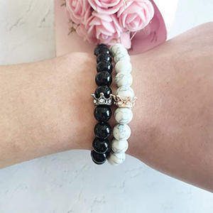 Go Party son roi sa reine lettres gravées couronne Couple colliers en acier inoxydable diamant chien étiquettes collier perles Bracelet ensemble - Product Image 3