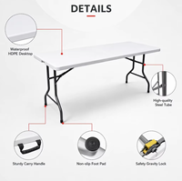 Mesa Plegable de HDPE de 6 pies para Exteriores, Resistente, para Picnic, Camping, Sala de Estar y Uso en Hoteles, Venta al Por Mayor