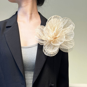 20cm Internet Celebrity Feeërieke Oversized Tulle Bloemige Stof Bloem Broche <span class=keywords><strong>DIY</strong></span> Rozen Kledingaccessoire Strijkijzer voor Vrouwen - Product Image 1