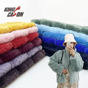 KINGCASON Hersteller Polyester Custom ized Farbe Solid Dyeing Jacquard Stripe Rabbit Kunst pelz Stoff für Kleidung Jacke