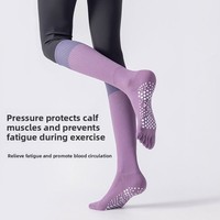 Chaussettes de sport à compression pour femmes - Soutien du mollet, compression musculaire, tube long, design 5 orteils, tissage jacquard pour le fitness professionnel