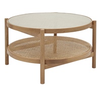 Nordischer Rattan-Couchtisch Massivholz Runde Ecken Modern Maßgefertigt für Wohnzimmermöbel