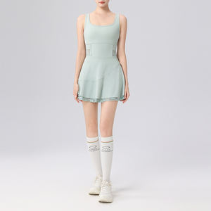 กระโปรงกอล์ฟ YIYI Cross Beauty Back แบบมีฟองน้ำเสริมทรง 1 ชิ้น มีกระเป๋าด้านใน 2 ชั้น สีทอง ชุดเทนนิสแห้งเร็วสำหรับผู้หญิง - Product Image 4