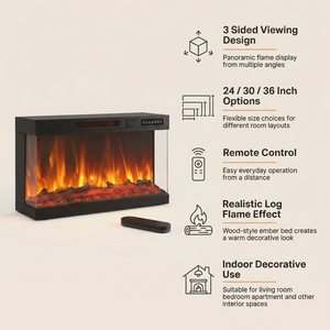<span class=keywords><strong>Chimenea</strong></span> <span class=keywords><strong>Eléctrica</strong></span> de 30 Pulgadas y 3 Lados con Control Remoto, Llama Realista, para Sala de Estar, Dormitorio, Apartamento - Product Image 3