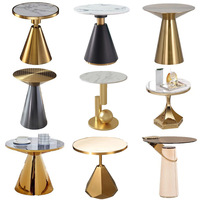 Table d'appoint en marbre et quartz avec structure en acier inoxydable, style luxe léger, table de bout de canapé à pied unique, table basse minimaliste