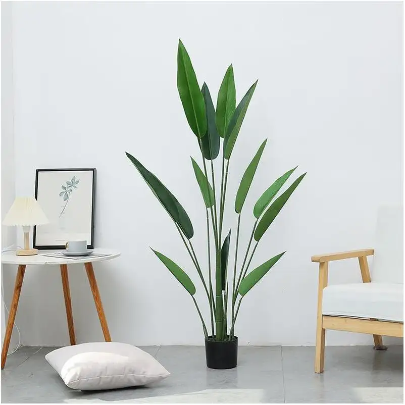 Plante artificielle feuilles de bananier et fleurs pour décor d'intérieur palmier Ficus Banyan suspendu écorce d'arbre artificielle avec de la mousse