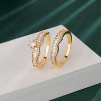 Ensemble de bagues élégantes pour femmes, bijoux de haute qualité, zircon, deux pièces, bagues tendance en pierres précieuses, plaqué or, laiton, bague de mariage