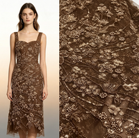Schokoladenbraunes Perlen-Pailletten-Schnur-Spitzen-Netz mit Blumenmuster für Couture-Brautkleider und Abendkleider – Meterware, schnelle Lieferung
