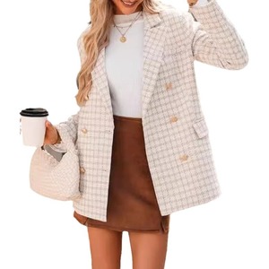 Jaket setelan kotak-kotak bergaris wanita, jaket setelan kasual modis musim gugur musim dingin bisnis kantor wanita - Product Image 1
