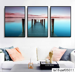 Pintura al Óleo Enmarcada de 3 Paneles con Vista al Lago, Estilo Naturaleza Muerta Abstracta, Arte de Pared Ecológico para Sala de Estar Interior - Product Image 1