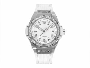 <span class=keywords><strong>Montre</strong></span> <span class=keywords><strong>mécanique</strong></span> automatique de luxe pour hommes et femmes, bracelet en silicone blanc, lunette en strass, acier inoxydable, <span class=keywords><strong>montre</strong></span>-bracelet de sport tendance - Product Image 1