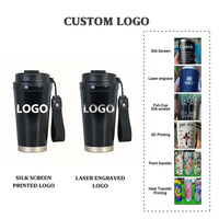 Mug à café isotherme en acier inoxydable de 410 ml avec cordon de transport portable, logo personnalisé pour les trajets quotidiens et la consommation au bureau