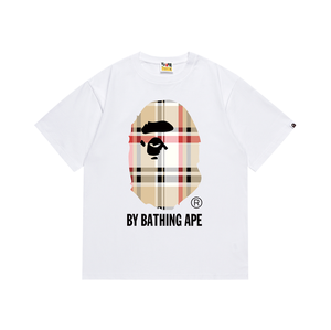 Camiseta Vintage de Algodón Puro 2024SS Verano con Estampado de Cabeza de Mono y Camuflaje, Unisex, Manga Corta, Cuello Redondo para Hombre - Product Image 2