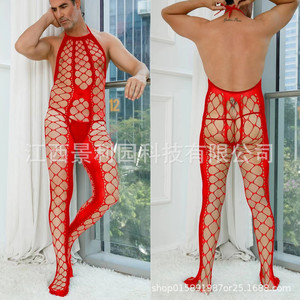 Men Sexy Mesh Bodysuit <b>Fishnet</b> Tights Hollow Out Temptation Underwear Spring 2024 Nylon Spandex - Product Image 3