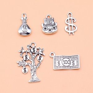 Gangan 5 bolsa de dinero de plata antigua, Gato de dólar estadounidense, juego de accesorios colgantes de árbol de dinero, 1 pieza cada uno, aproximadamente 8 - Product Image 1