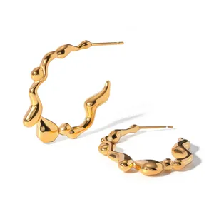 Dainty Jewelry 18K Gold Stainless Steel Irregular Earring CC Shape Lava Hoop Earrings For Women