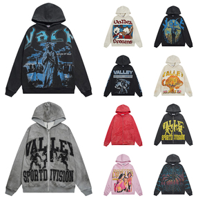 Felpa con Cappuccio di Alta Qualità in Cotone Pesante, Abbigliamento Streetwear Y2K per Uomo, Felpa con Zip VALLEY Retro Graffiti - Product Image 1