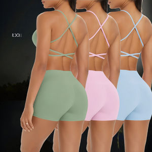 Conjunto Deportivo de Dos Piezas para Mujer, Personalizado, Transpirable, de Spandex y Nailon, Shorts, Ropa Deportiva, Verano, Fitness, Entrenamiento - Product Image 3