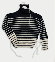 Pull en tricot à col roulé rayé personnalisé pour femmes, noir et blanc, manches longues, pour l'automne et l'hiver